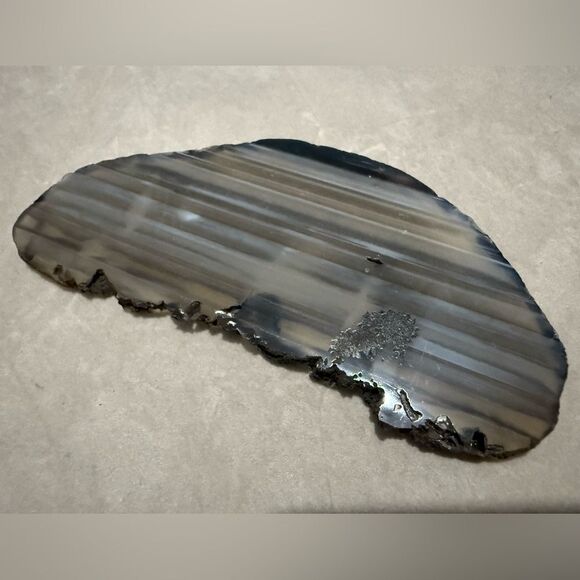 Gray Black Agate Slice Geode Decor Crystal Cut Polished Natural Stone 4” - Picture 3 of 17